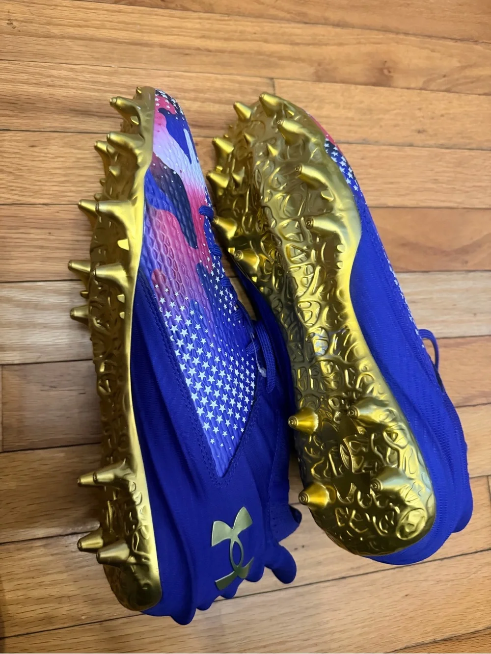 Under Armour Purple Men’s Athletic Cleats with Yellow Accents and USA colors